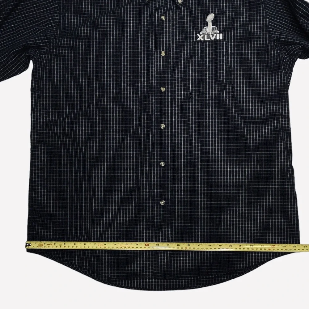 NFL Super Bowl XLVII ANTIGUA Esteem Dress Shirt Men's XL Navy Check Button‎ Down